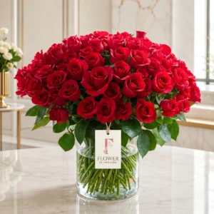 100 Red Roses in a Vase
