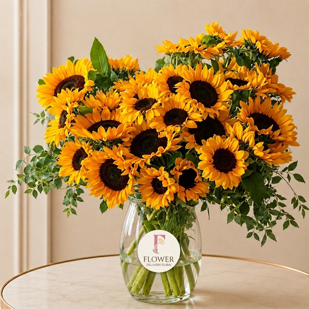 Beautifull Long Stem Sunflowers Vase
