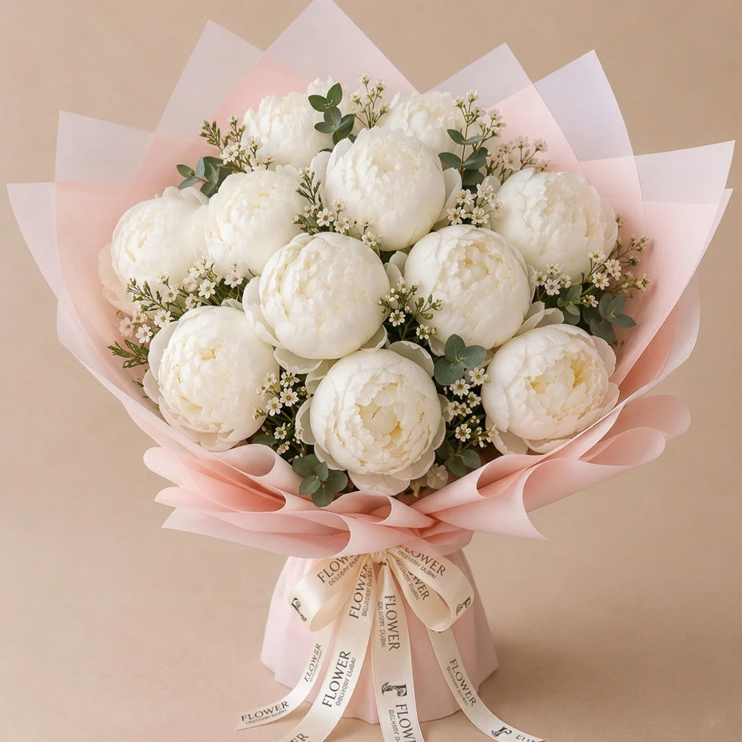 Bouquet of Pure White Peonies