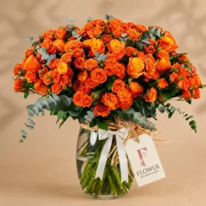 Our stunning piece with 20 roses and 20 spray roses in glass vase. Same day flower delivery Dubai, perfect for special surprises.