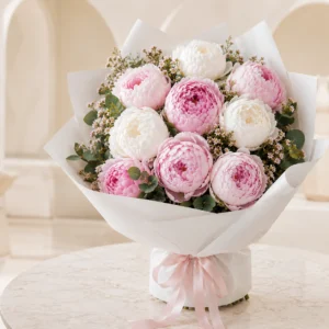 Shop pastel pink peony bouquet with same day flower delivery Dubai. Elegant peonies for birthdays, anniversaries & luxury gifting. Order now.