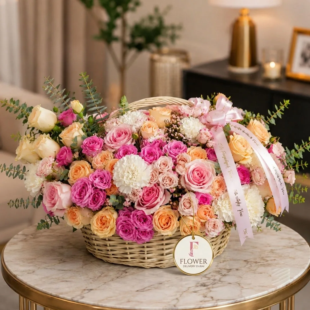 Peach and Pink Delight Flower Basket