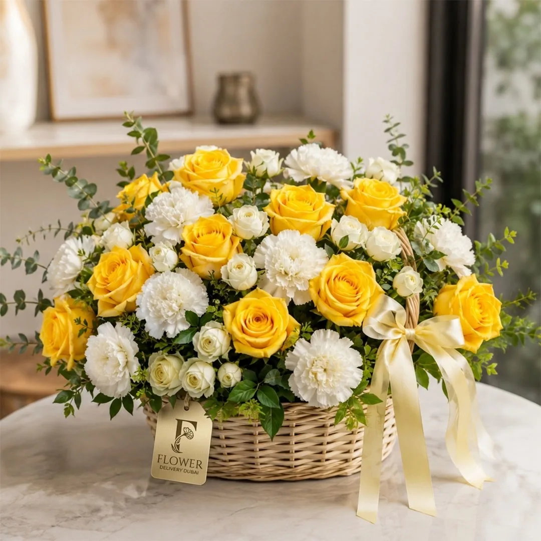 Roses, Carnations & Spray Roses in Basket