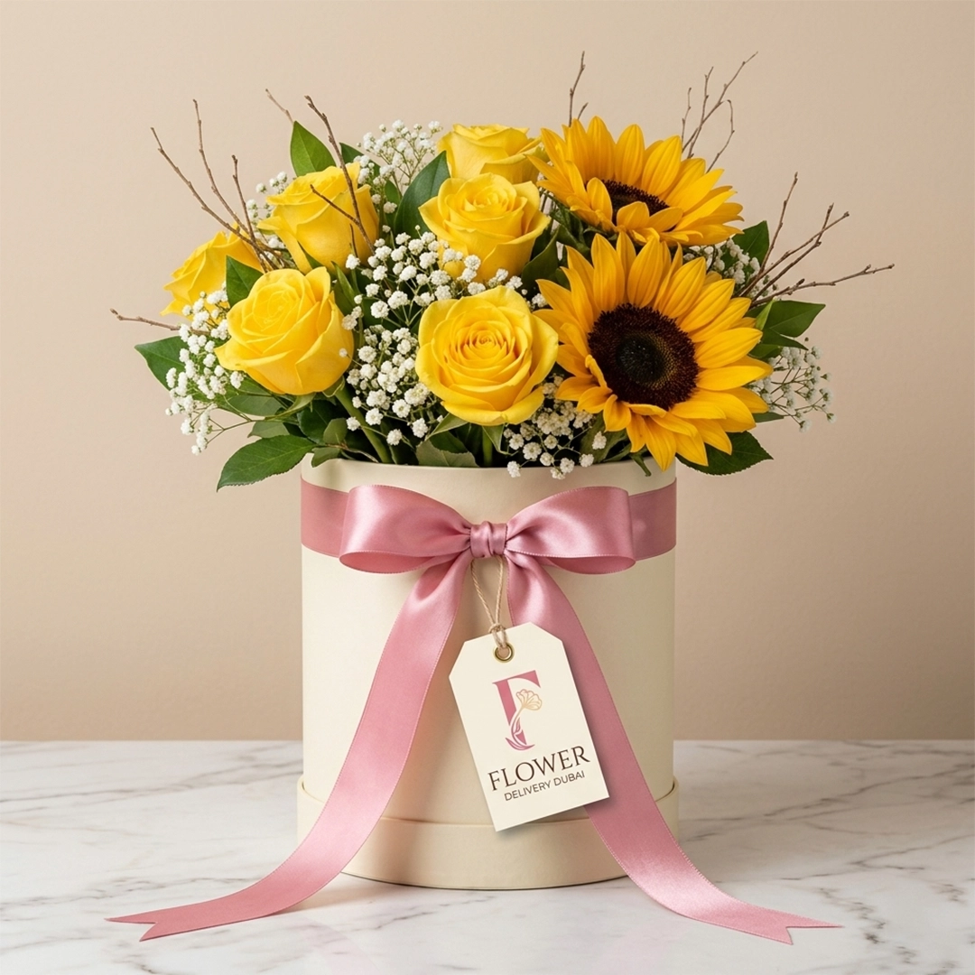Roses & Sunflowers in Box