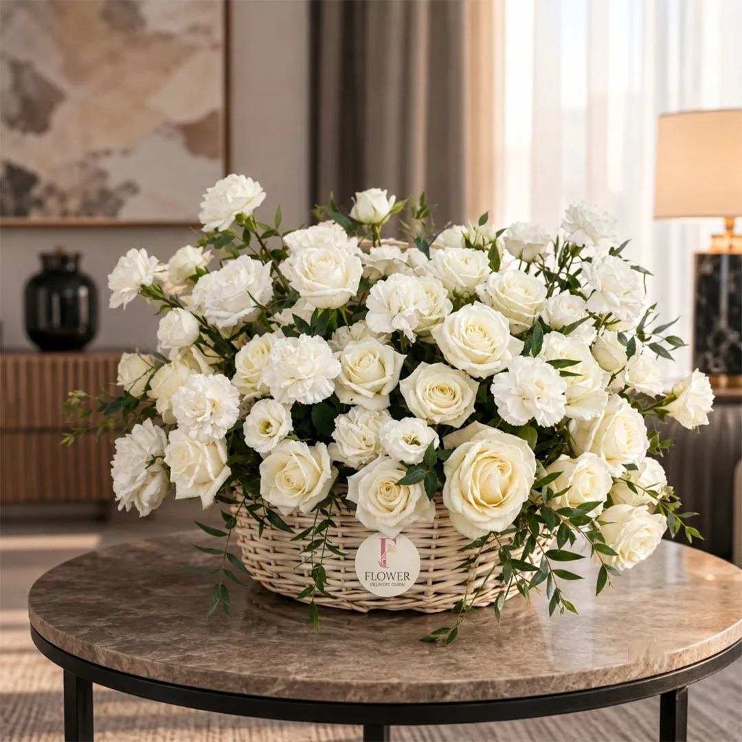 White Floral Basket