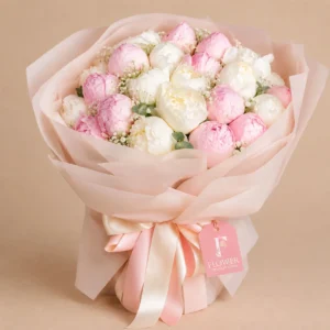 Romantic peonies bouquet with pink and white flowers Dubai delivery