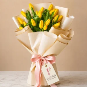 Bright Yellow Tulips Bouquet of 20 fresh blooms, premium wrap. Perfect for birthdays & gifts. Same-day Dubai delivery.