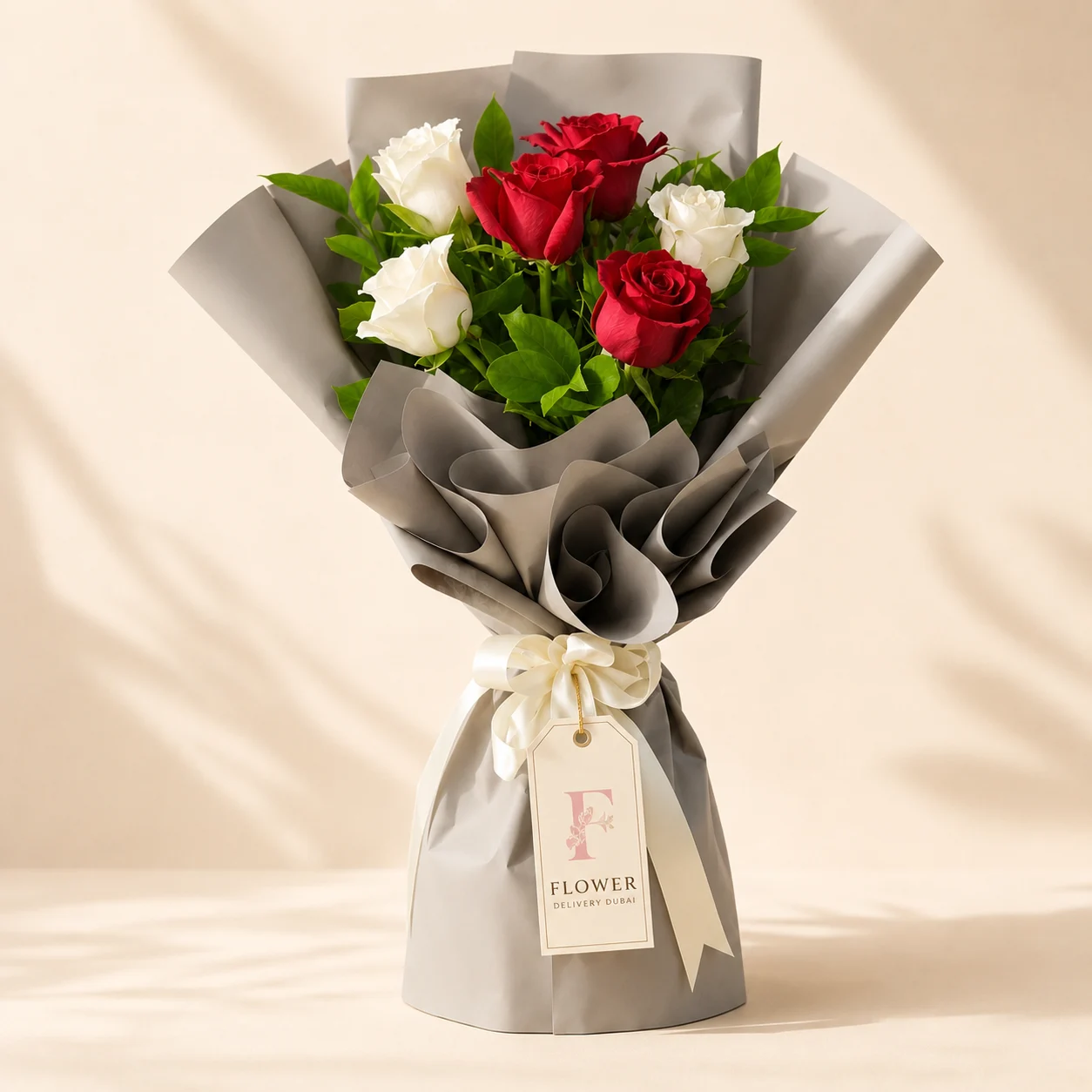 Red & White Roses Flower Bouquet - Elegant Harmony Bouquet